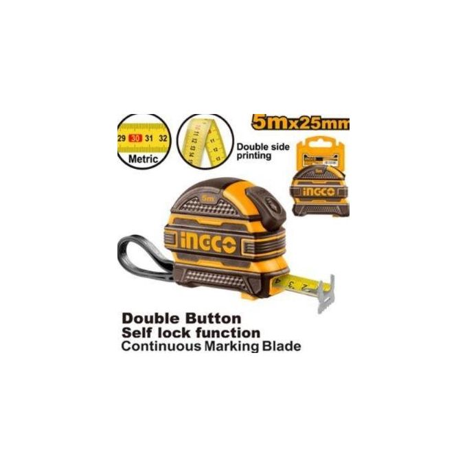 Ingco metre a ruban 5m x 25mm mesure: cm/mm/feet abs hsmt085251-1