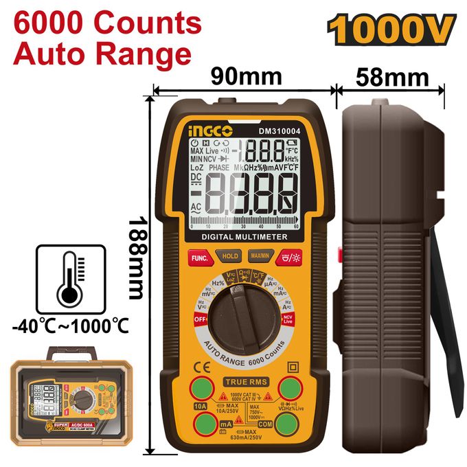 Ingco MULTIMETRE DIGITAL AC PLUS DC 1000V 6000C  DM310004-1