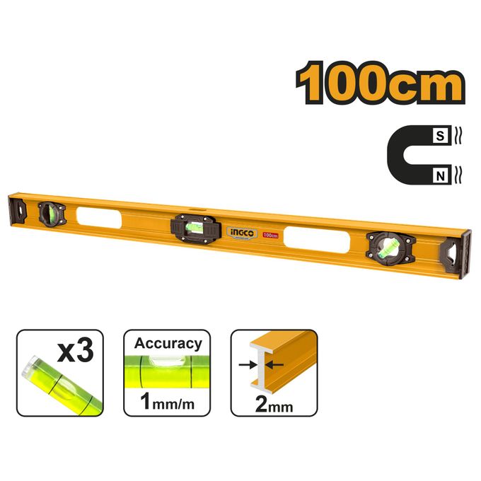 Ingco NIVEAU MAÇON 100CM -ALU/2.0mm ÉPAISSEUR   HSL28100-1
