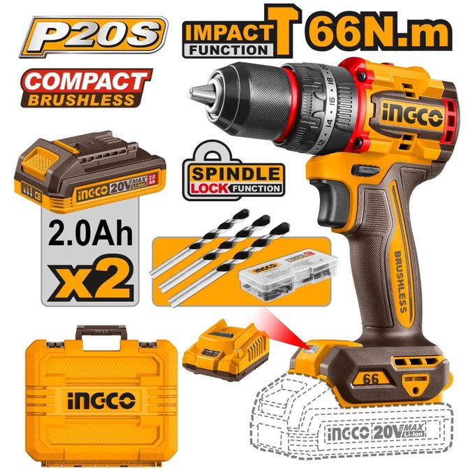 Ingco PERCEUSE 20V/66NM+2BAT2A+CHARG+ACC  CDLI20668-1