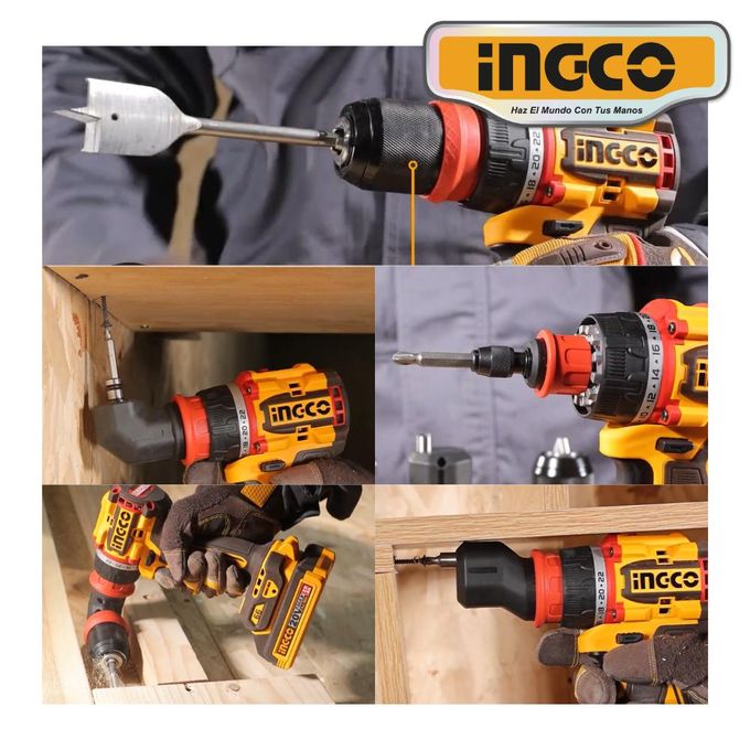 Ingco perceuse visseuse sans fil a tete multiple 20v/66nm+2bat2ah+charg+mltt cdli206686-2