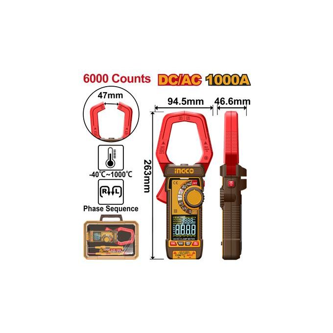 Ingco PINCE AMPEREMETRIQUE DIGITALE AC+DC 1000A/6000C DCM610002-1