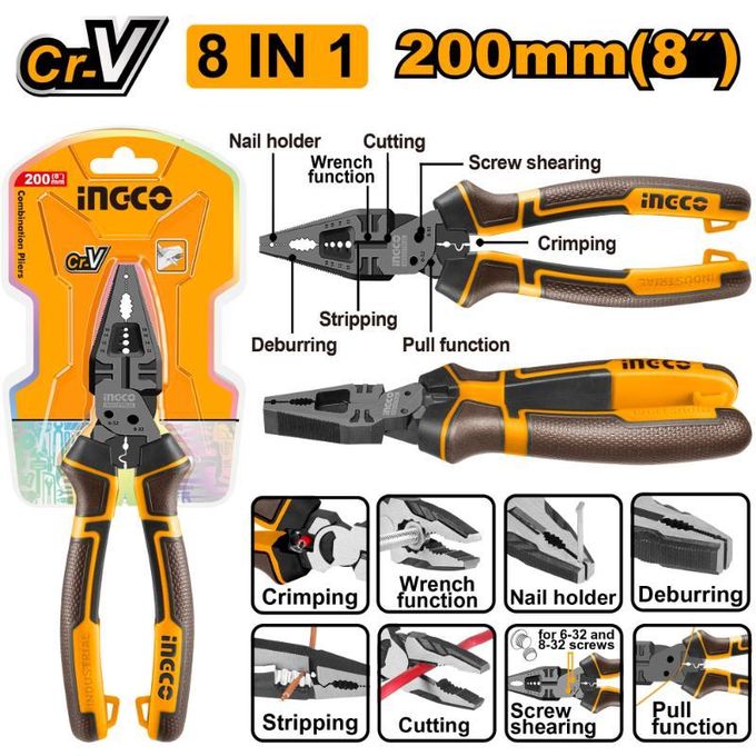 Ingco PINCE UNIVERSELLE MULTIFONCTION 8 EN 1      HMFCP28200-2