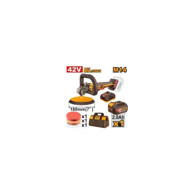 Ingco POLISSEUR ANGULAIRE SANS FILS 42V +1BAT 2AH+CHARG+SAC+MOUSSE APLI42181-1