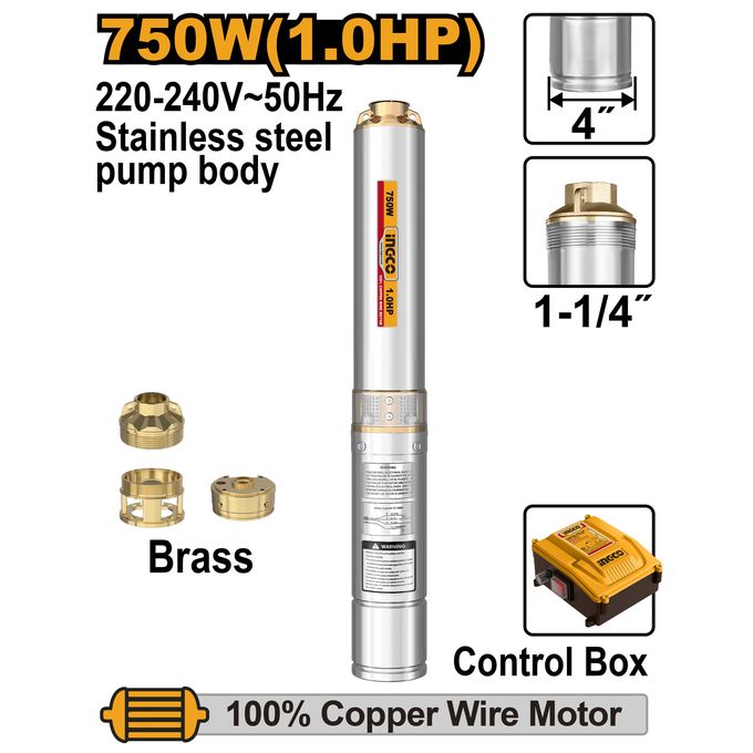 Ingco POMPE A  IMMERGEE  4" 750W/1HP AVEC BOITIER DE COMMADE INTEGRE  DWP75062-1