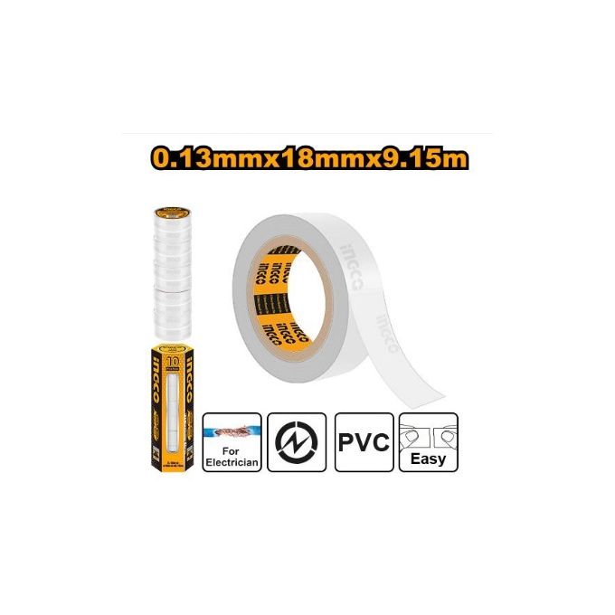 Ingco RUBAN ISOLANT ELECTRIQUE EN PVC 0.13mm BLANC HPET1108  10 Pcs-1