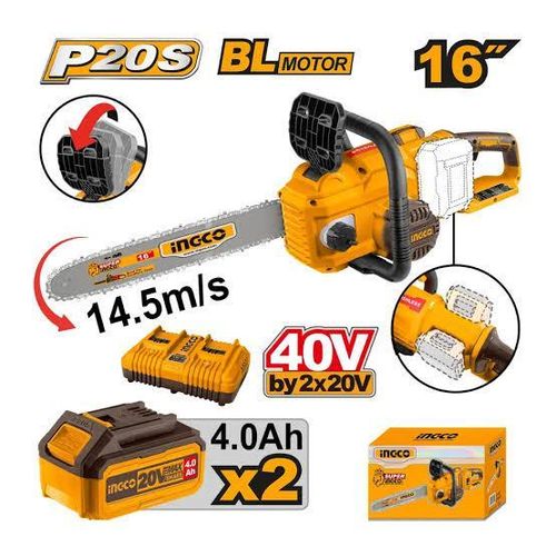 Ingco scie a chaine tronconneuse sans fils 40v/16"+2bat 4ah+charg cgsli401682