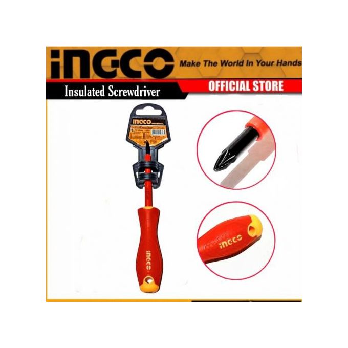 Ingco TOURNEVIS A FENTE LAME RONDE ÉLECTRICIEN ISOLE 1000V- CR-V,PZ1×80-1