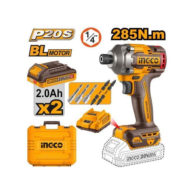 Ingco VISSEUSE & BOULONNEUSE A CHOC 285NM LI-ION 20V+2 CIRLI2028-1