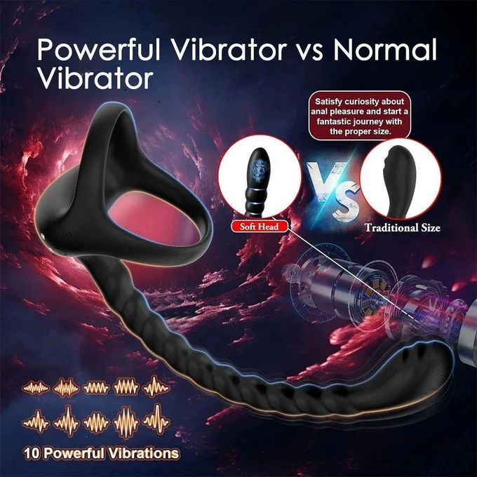 Kipawa Vibromasseur 3 en 1 pour homme, jouet sexuel : plug anal à double anneau avec double vibration et contrôle de l'éjaculation pour hommes, plug anal en silicone pour couples, anneaux péniens, vibromasseur puissant avec télécommande-3
