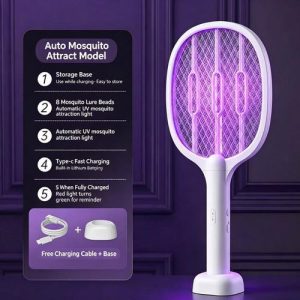 Lampe et raquette anti-moustiques électrique 2 en 1 rechargeable par USB (avec socle) – Efficace et longue durée (Copie)