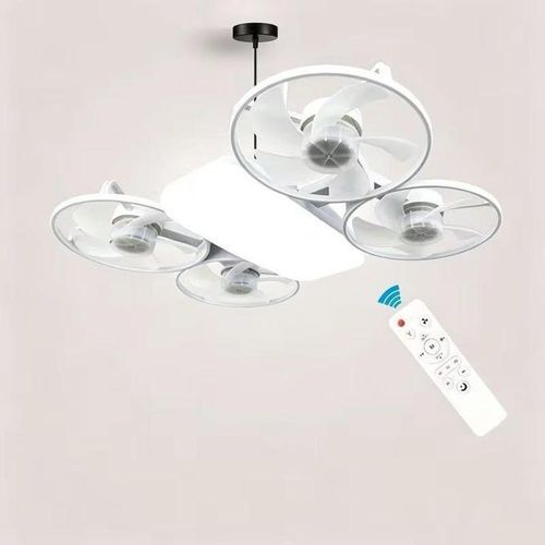 Lampe LED moderne pour ventilateur de plafond à 4 pales, ventilateur drone suspendu à vis réglable à 3 vitesses avec télécommande
