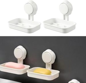 Lot de 2 porte-savons muraux avec ventouses puissantes, installation facile pour surfaces lisses