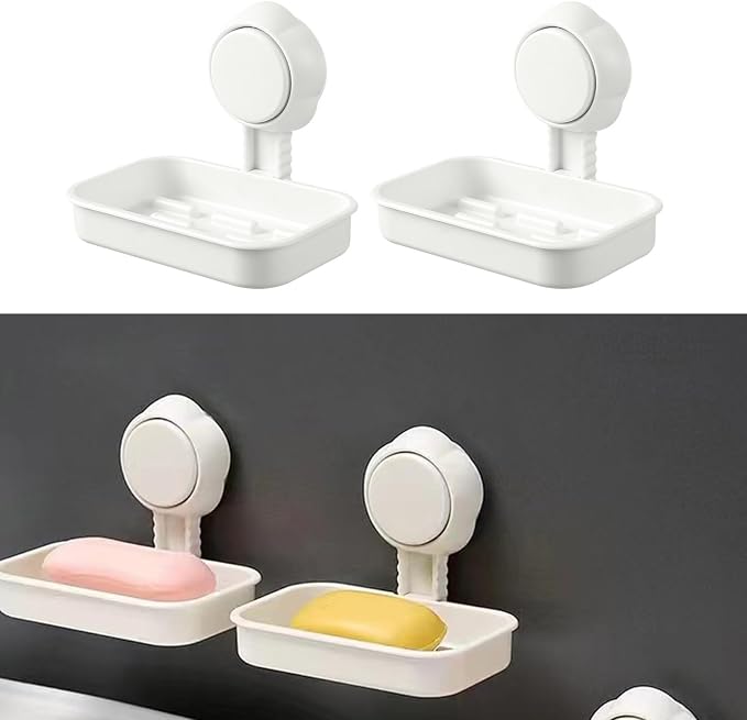 Lot de 2 porte-savons muraux avec ventouses puissantes, installation facile pour surfaces lisses