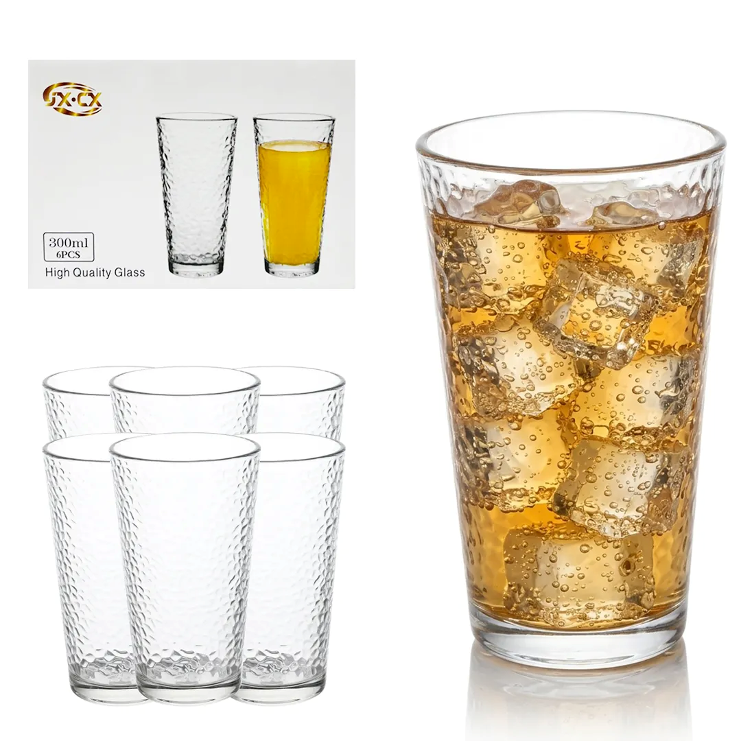 Lot de 6 verres à boire en verre texturé, 300 ml (Copie)