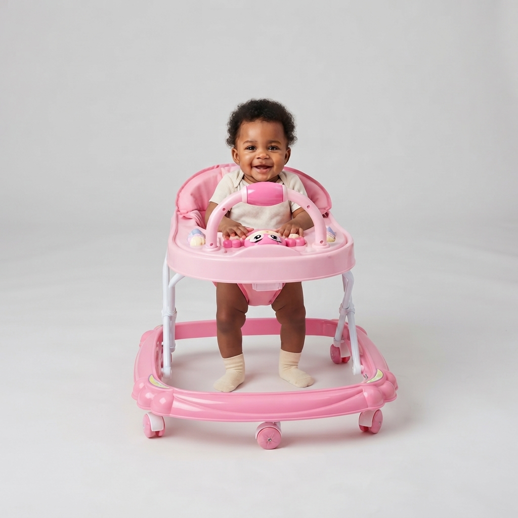 Marche bébé/trotteur pour bébé, lumière, vibrateur avec musique, roues pour enfants - Rose