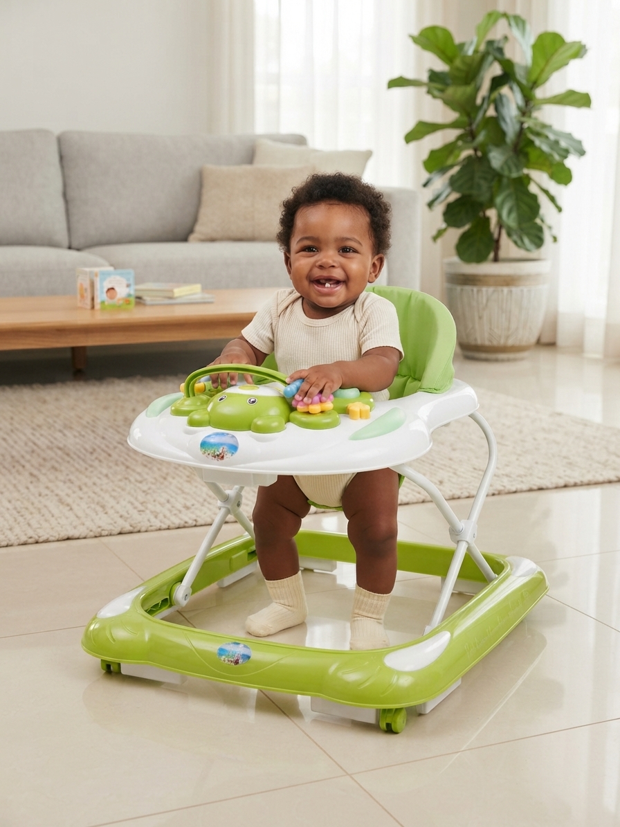 Marche bébé/trotteur pour bébé, lumière, vibrateur avec musique, roues pour enfants - Vert