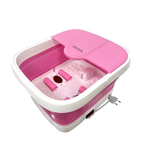 Masseur de pieds électrique pliable avec rouleau de massage magnétique et bulles d’eau pour bain de pieds confortable