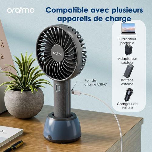 Oraimo Mini Ventilateur SmartHandheldfan 2 Noir - Portable avec base lumineuse 3 En 1 - Ventilateur De Cérémonie