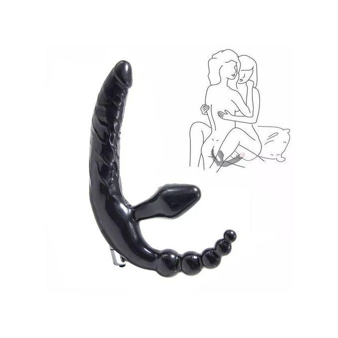 Plug Anal à Trois Points à 10 Canaux Lesbienne Jouet Sexuel Portable - Noir-5