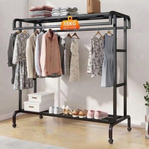 Portant à vêtements métallique avec étagères – Charge maximale 88 kg