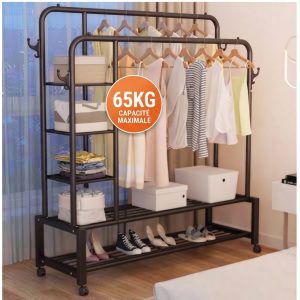Portant à vêtements - sacs - chaussures métallique avec étagères – Charge maximale 65 kg