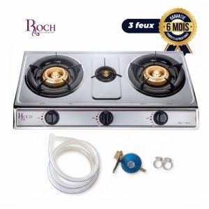 Roch Cuisinière De Table inoxydable - Allumage automatique - 3 Feux Avec raccord