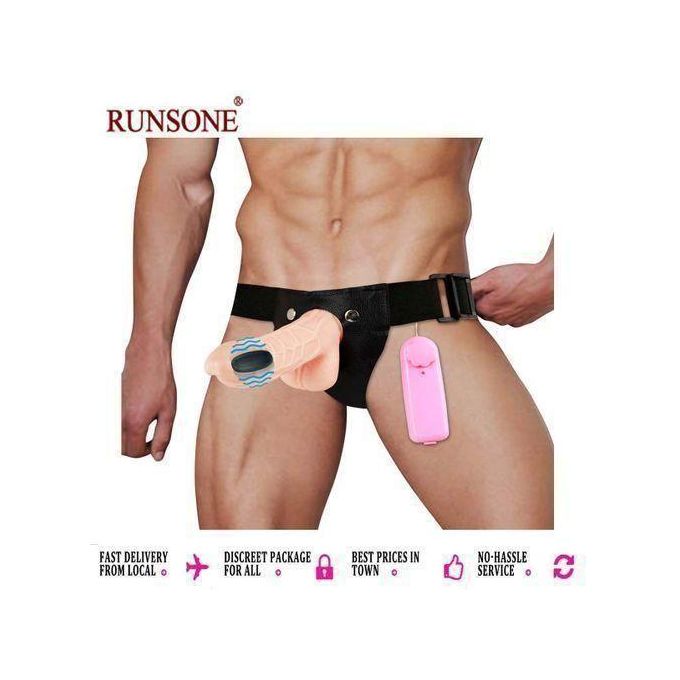 RUNSONE Godemiché réaliste à harnais ajustable, vibromasseur point G, jouet sexuel pour adultes (vagin, anal) pour couples lesbiens, femmes et hommes.-1