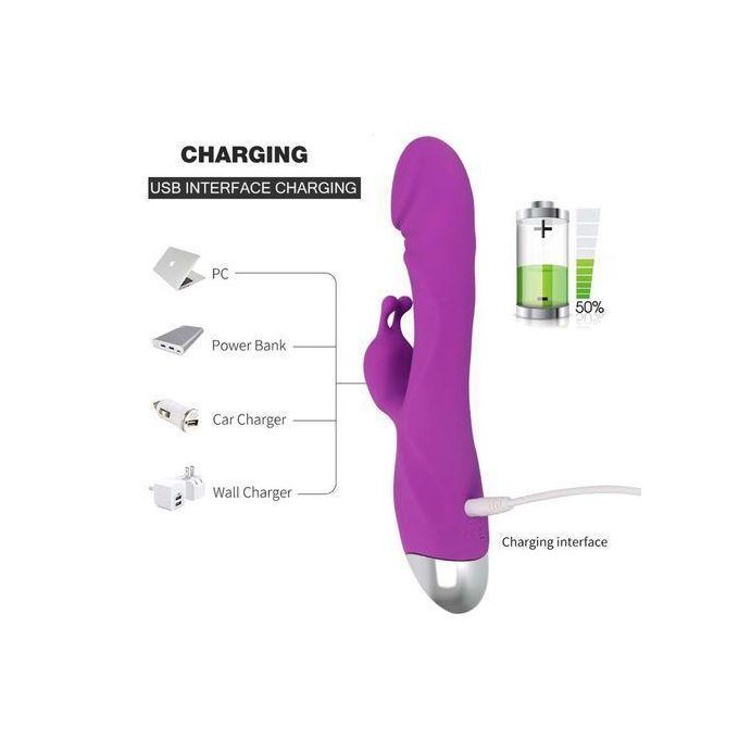 RUNSONE Godemiché réaliste en forme de lapin avec veinures, vibromasseur point G rechargeable et étanche, puissant stimulateur clitoridien vibrant, masseur à double moteur, jouet sexuel pour femmes et couples adultes.-4