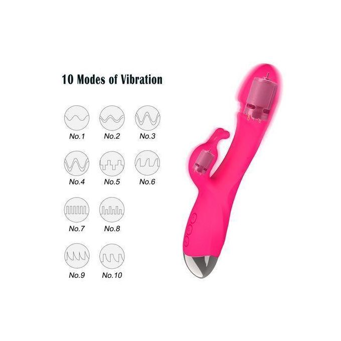 RUNSONE Godemiché réaliste en forme de lapin avec veinures, vibromasseur point G rechargeable et étanche, puissant stimulateur clitoridien vibrant, masseur à double moteur, jouet sexuel pour femmes et couples adultes.-5