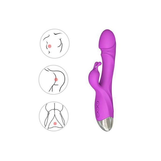 RUNSONE Godemiché réaliste en forme de lapin avec veinures, vibromasseur point G rechargeable et étanche, puissant stimulateur clitoridien vibrant, masseur à double moteur, jouet sexuel pour femmes et couples adultes.-8