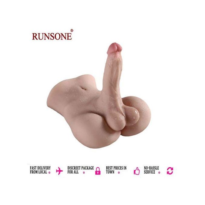RUNSONE Poupée sexuelle réaliste de 3 kg avec godemichet, torse masculin et tunnel anal étroit flexible. Masturbateur féminin unisexe pour adultes, couples et utilisateurs solo.-6