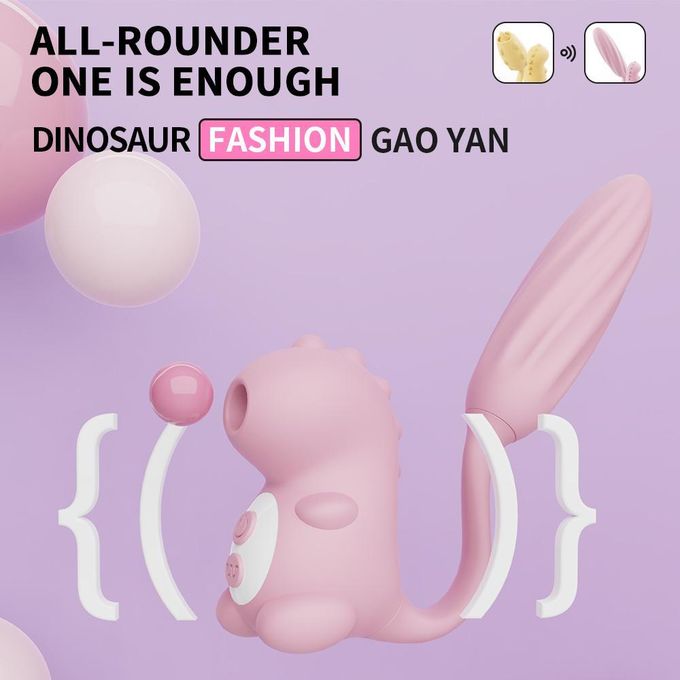 RUNSONE Vibrateur discret 3 en 1 à succion et vibrations, masseur mignon en forme de queue de dinosaure pour clitoris, mamelons et anal. 12 modes de succion et de vibrations. Jouet sexuel pour adultes.-6