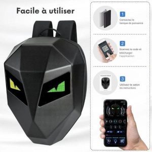 Sac à dos de motard en gros avec affichage LED étanche et yeux LED, grande capacité, pour casque, idéal pour l'extérieur
