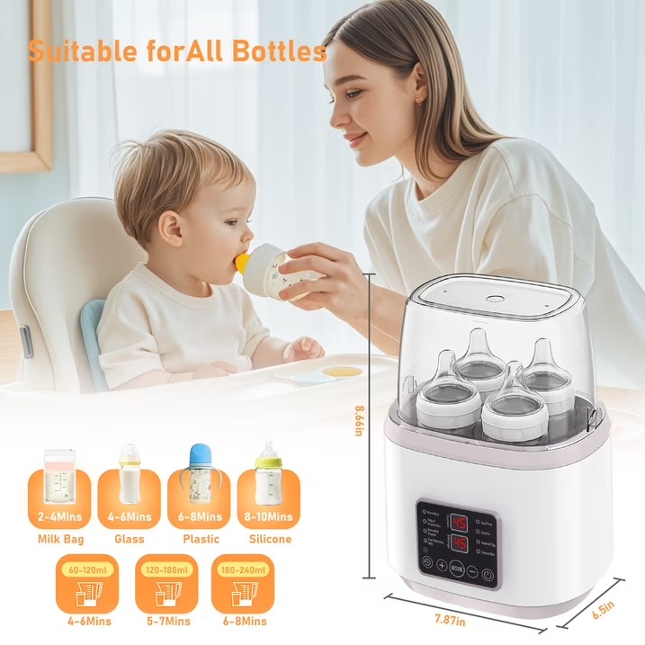 Stérilisateur de biberons Télécommandé - Chauffe-biberon sans BPA - Stérilisateur pour bébés - Kit de voyage pour nouveau-né (4 biberons)- Blanc-3