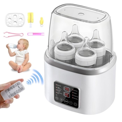 Stérilisateur de biberons Télécommandé - Chauffe-biberon sans BPA - Stérilisateur pour bébés - Kit de voyage pour nouveau-né (4 biberons)- Blanc