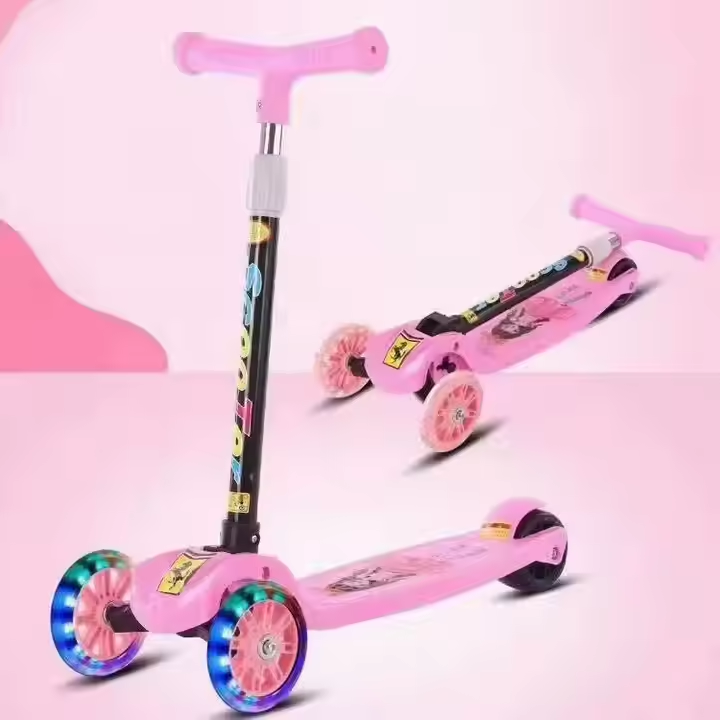Trottinette en plastique pour enfants, roues lumineuses - rose
