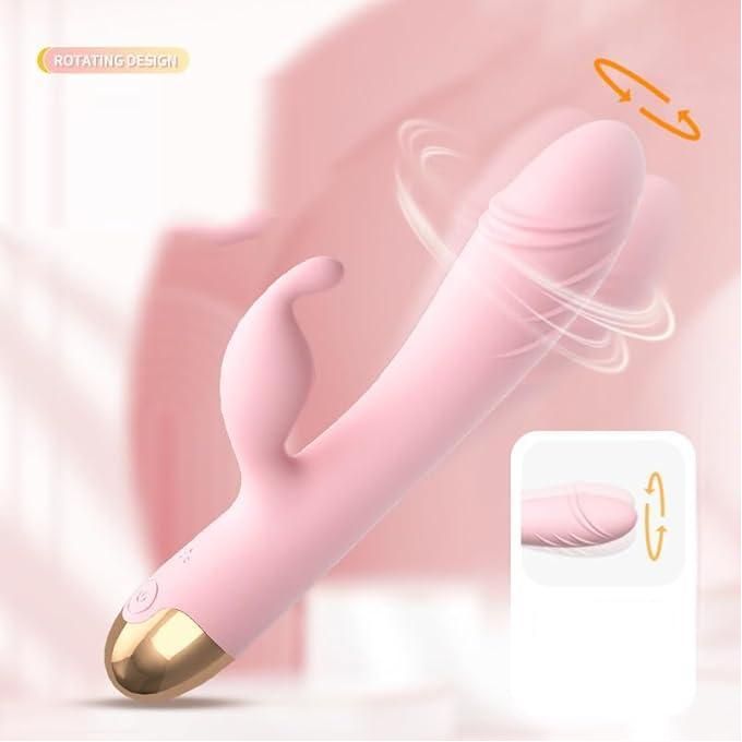Vibromasseur à rotation 360°, double stimulation interne et externe, design réaliste, 10 modes, recharge USB. Jouet sexuel avec un bijou offert en cadeau gratuit.-4
