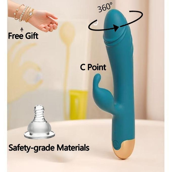 Vibromasseur à rotation 360°, double stimulation interne et externe, design réaliste, 10 modes, recharge USB. Jouet sexuel avec un bijou offert en cadeau gratuit.-7