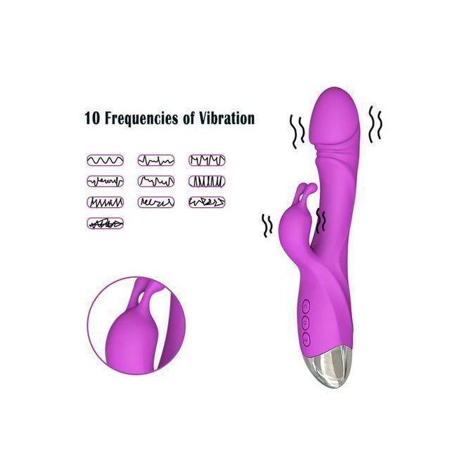 Vibromasseur lapin pour point G avec fonction chauffante et oreilles de lapin pour la stimulation du point G du clitoris, gode étanche avec  vibrations puissantes, stimulateur à double moteur pour femmes ou couples (violet)-2