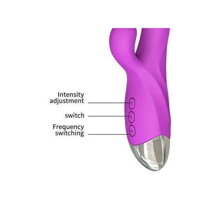 Vibromasseur lapin pour point G avec fonction chauffante et oreilles de lapin pour la stimulation du point G du clitoris, gode étanche avec  vibrations puissantes, stimulateur à double moteur pour femmes ou couples (violet)-4