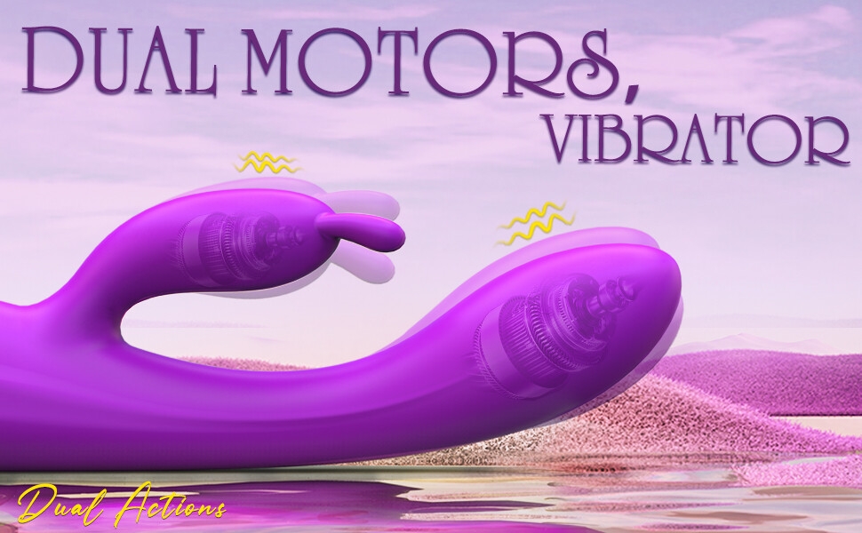 Vibromasseur lapin pour point G avec fonction chauffante et oreilles de lapin pour la stimulation du point G du clitoris, gode étanche avec  vibrations puissantes, stimulateur à double moteur pour femmes ou couples (violet)-8