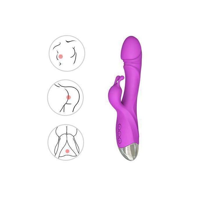 Vibromasseur lapin pour point G avec fonction chauffante et oreilles de lapin pour la stimulation du point G du clitoris, gode étanche avec  vibrations puissantes, stimulateur à double moteur pour femmes ou couples (violet)-5