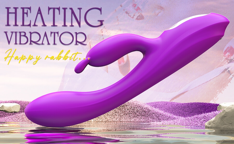Vibromasseur lapin pour point G avec fonction chauffante et oreilles de lapin pour la stimulation du point G du clitoris, gode étanche avec  vibrations puissantes, stimulateur à double moteur pour femmes ou couples (violet)-7
