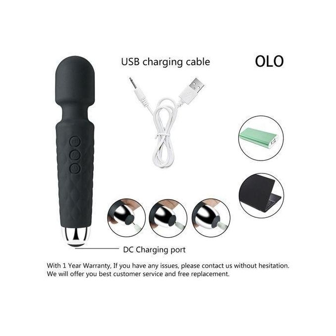 Vibromasseur Magic Wand à vitesse réglable – Stimulateur du point G et du clitoris – Noir-5