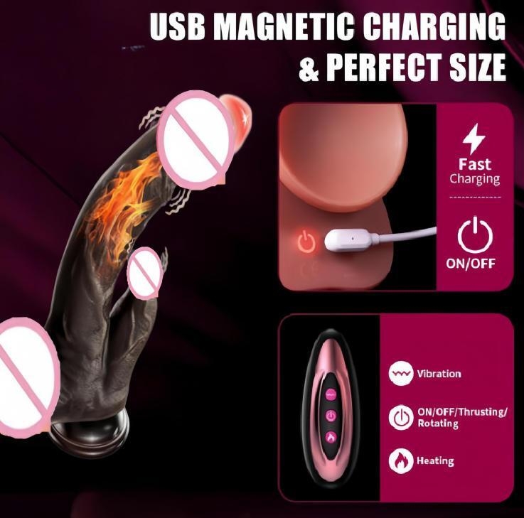 Vibromasseur réaliste en forme de gode, sextoy pour adultes pénis et vagin, masseur réaliste, puissant vibromasseur télescopique chauffant pour femmes, masturbateur anal-13