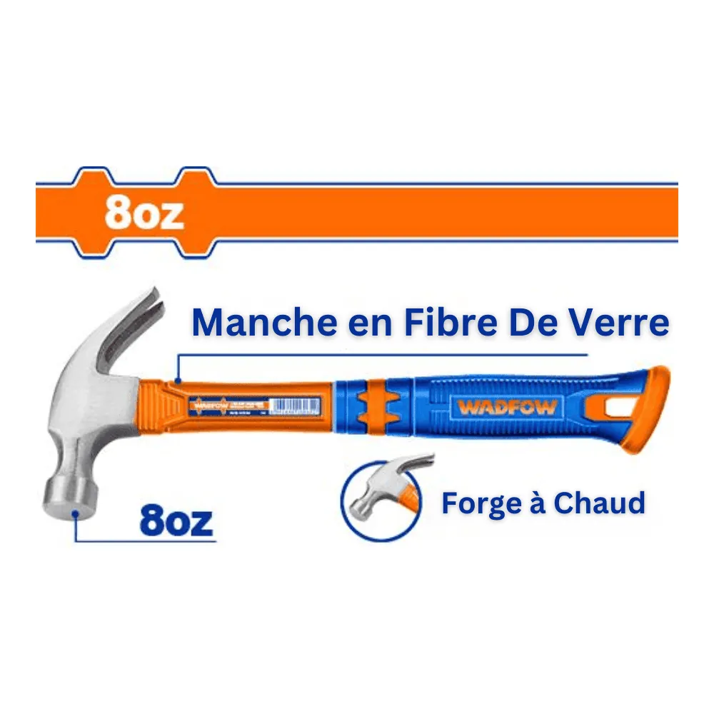 WADFOW Marteau arrache-clou 220g (8 oz) manche en fibre