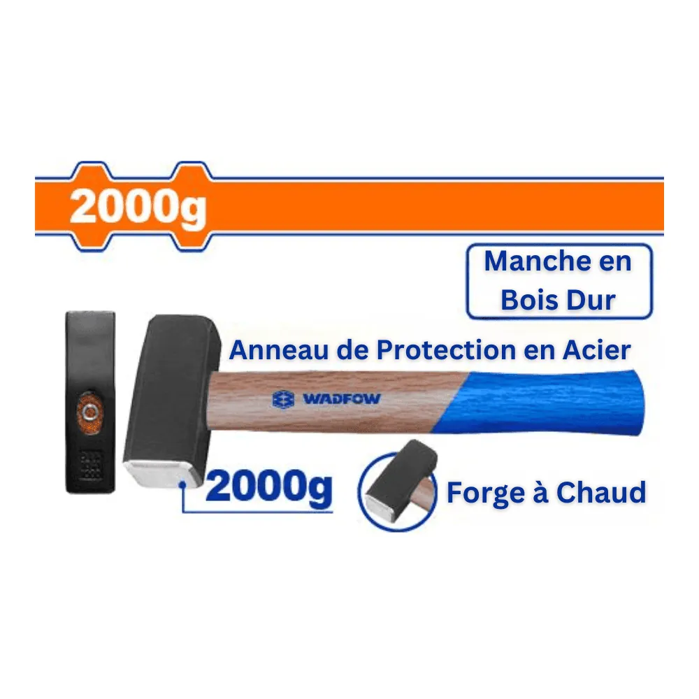 WADFOW Marteau de lapidation 2000g manche en bois