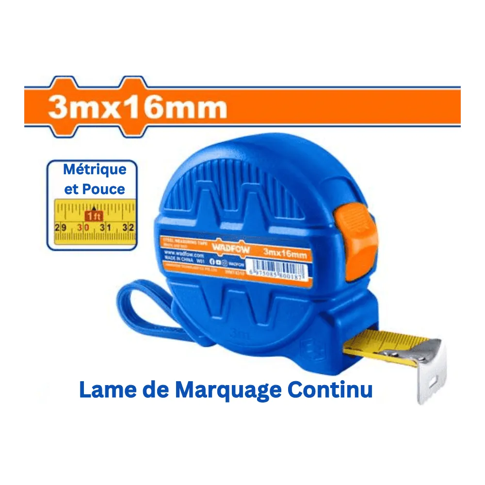 WADFOW Mètre à ruban en acier 3 m x 16 mm
