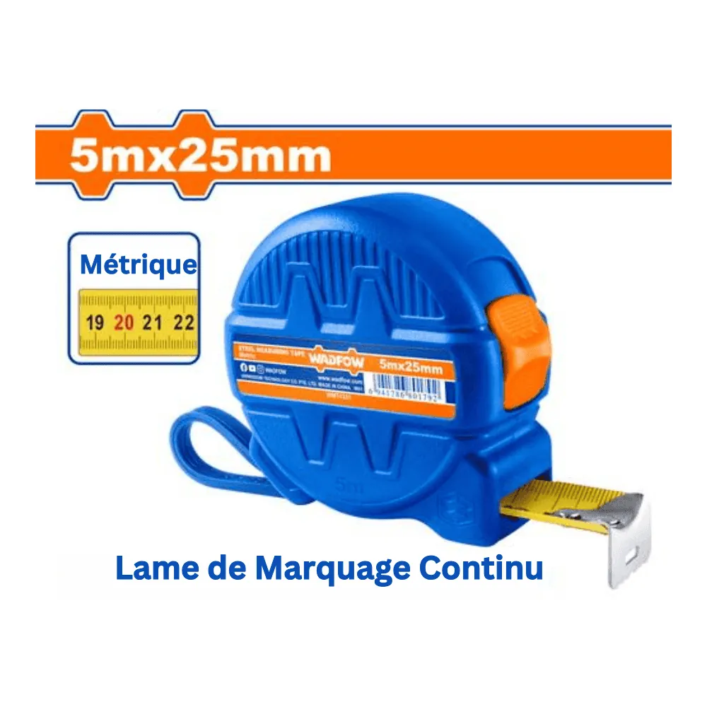 WADFOW Mètre à ruban en acier 5 m x 25 mm